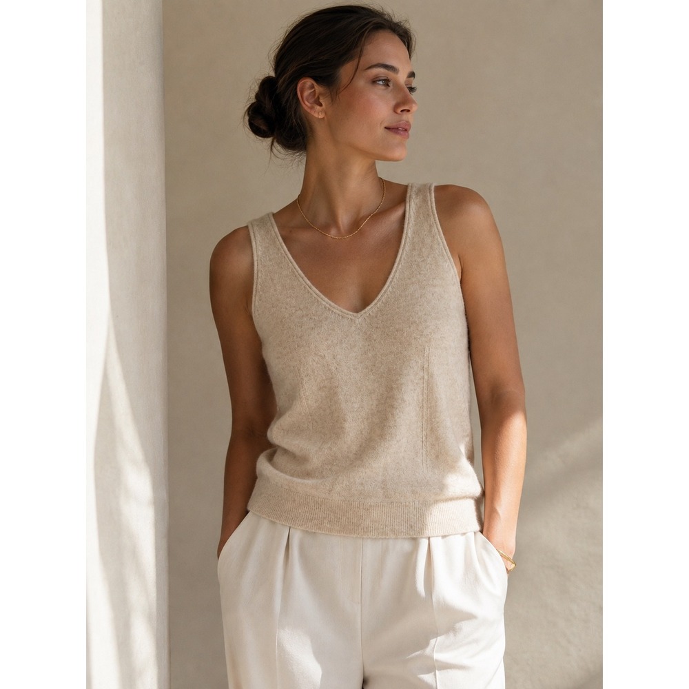 Joie Cashmere Sweater Tank Women Size S Creamy Heather V-Neck Quiet Luxury NWT